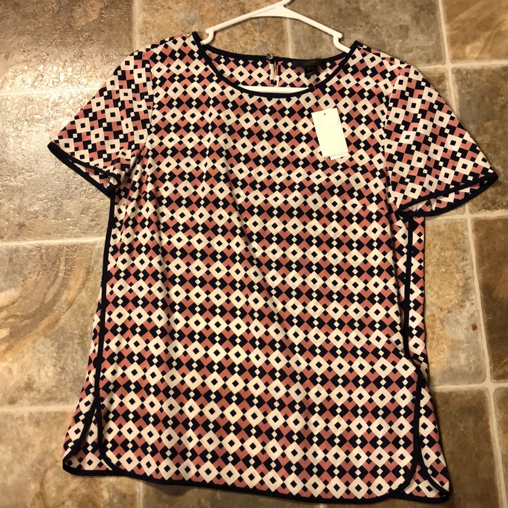 Jcrew silk diamond tile tip blouse